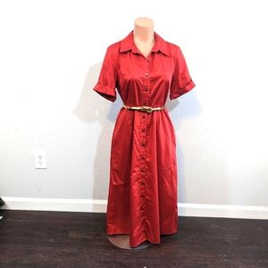 Talbots Red Cotton Shirt Dress // Medium